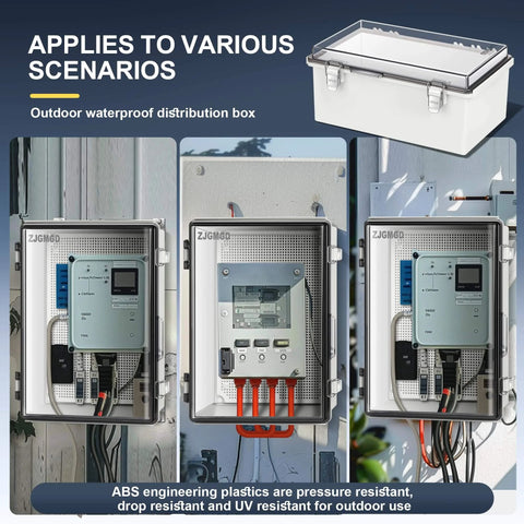 Beefy Outdoor IP67 Waterproof Junction Box Enclosure With Hinged Cover ABS Plastic Stainless Steel Buckle Mounting Plate Cable Gland