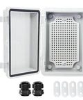 Built Tough Outdoor IP67 ABS Junction Box With Hinged Cover Weatherproof Electrical Enclosure open with accessories