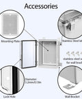 IP67 Waterproof Electrical Junction Box With Hinged Clear Cover, Built Tough ABS Plastic Enclosure With Stainless Steel Latch, Mounting Plate, Wall Brackets, And Cable Glands, Grey 8.7 By 6.7 By 4.3 Inches accessories diagram
