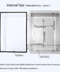 IP67 Waterproof Electrical Junction Box With Hinged Clear Cover, inner dimensions view, showing measurements and cover