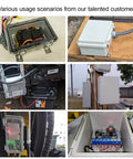 Various scenarios of IP67 Waterproof Electrical Junction Box With Hinged Clear Cover, Built Tough ABS Plastic Enclosure With Stainless Steel Latch, Mounting Plate, Wall Brackets, And Cable Glands, Grey 8.7 By 6.7 By 4.3 Inches in use.
