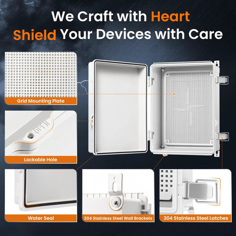 Open Outdoor IP67 Waterproof Electrical Box Junction Enclosure Made From Durable ABS Plastic with grid plate and lockable hole