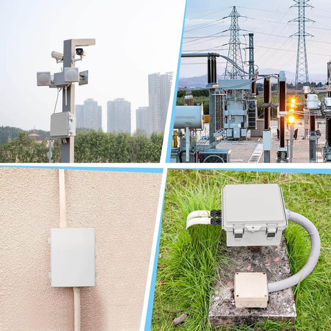 Waterproof Junction Box Outdoor Electrical Enclosure IP67 Hinged Cover installed in various outdoor environments