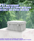 Waterproof Outdoor Electrical Enclosure Box With Wall Bracket Built To Handle The Elements IP65 Rated ABS Plastic Weatherproof Junction Box For DIY Projects 11.4 x 7.5 x 5.5 Inches Includes Two NPT One Half Inch Glands And Mounting Brackets in rain.