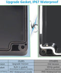 Comparison of built-in gasket IP67 waterproof outdoor electrical box in black ABS and old white gasket version.
