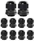 All Weather IP68 Waterproof Nylon Cable Gland Connectors PG7 with locknut and gaskets, 10 pack, PA66C outdoor material, black