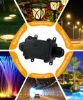 IP68 Waterproof Outdoor Junction Box Built Tough For Real 2 Way Electrical Box With Two M20 Cable Gland Connectors For 4 To 12 Mm Cables Rugged Black Enclosure For Outdoor Lighting Electrical Wiring And Weatherproof Projects shown next to various outdoor lighting examples.