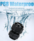 NPT 3/4 Inch Waterproof Cable Gland Kit For Harsh Environments, 20 Pc Set With Adjustable Black Plastic Cable Connectors shown in water