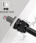 Close-up of IP68 waterproof cable gland installed on a panel, showing water protection feature, part of Waterproof Cable Gland Set.