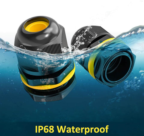 M20 Cable Gland Kit IP68 Waterproof Connector With Locknut For 4-12mm Cables submerged in water showing waterproof feature