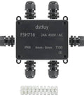 Front view of IP68 Waterproof Electrical Box With 24A Barrier Terminals, 10 Position Terminal Block, ABS Plastic Black Junction Box Kit With PG9 Cable Glands, Rubber Grommet And Screws For 4mm To 8mm Wires.