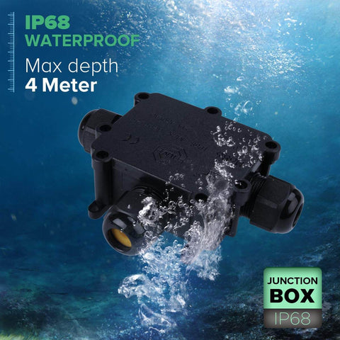 IP68 Waterproof 3 Way Junction Box With External Cable Gland And 2 Three Pole Terminals 4 To 14mm Cable Diameter underwater