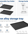 Overview of Durable Iron Alloy Salon Tray Cart components including removable cup holder and storage bucket features.