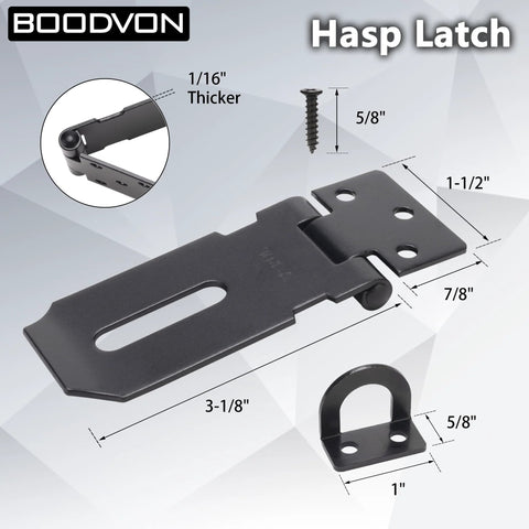 Heavy Duty Door Lock Hasp Latch 3 Inch, Iron Safety Packlock Clasp With Brushed Finish, schematic with dimensions and included screw