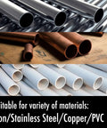 Various pipes in iron, stainless steel, copper, and PVC, suited for All Metal Pipe Deburring And Reaming Tool For Copper Pipe And PVC Tubing