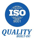 ISO 9001 certification badge with Quality Built-In text