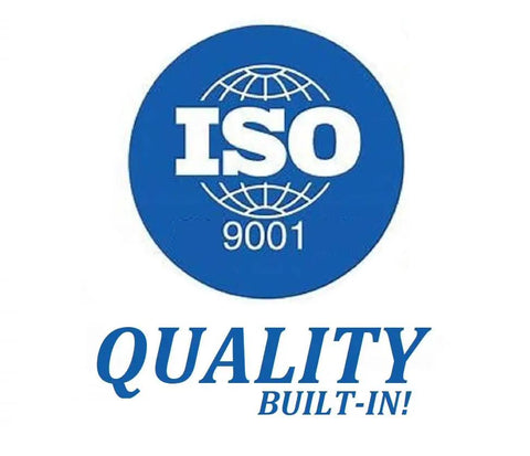 ISO 9001 certification badge with Quality Built-In text