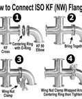 How to connect ISO KF flanges with 3 Way Tee Reducer Vacuum Fittings KF50 To KF25 ISO KF Flange Size NW50 To NW25