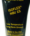 Black tube of Isoflex NBU 15 spindle bearing grease for machine tools, 50 g by Kluber Lubrication, showing front label.