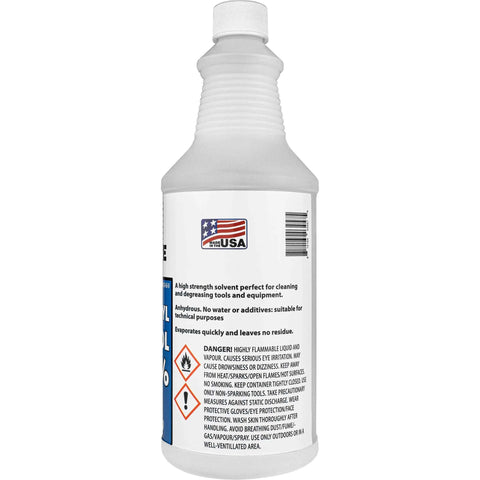 Back view of MaxTite Isopropyl Alcohol 99.9% Technical Grade, 32 Oz Bottle showing safety information and product label.