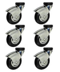 IV Pole Replacement Casters - Set of 6 with chrome finish and non-marking rubber wheels