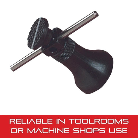 Little Giant Jack Screw from Starrett, black metal, used for precise leveling in toolrooms, view of elevated adjustment mechanism.