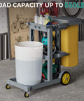 Heavy Duty Janitorial Cart On Wheels With Locking Lid And 3 Shelf Design For Pro Grade Commercial Cleaning Including Two 25 Gallon Vinyl Bags And Mop And Broom Holders Durable Gray Plastic Custodial Cart By YITAHOME.