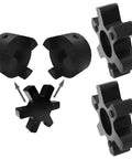 2 Pack L099 L100 Jaw Coupling Inserts for Lovejoy Martin Browning NBR Rubber Spider Black, shown with and without installation.