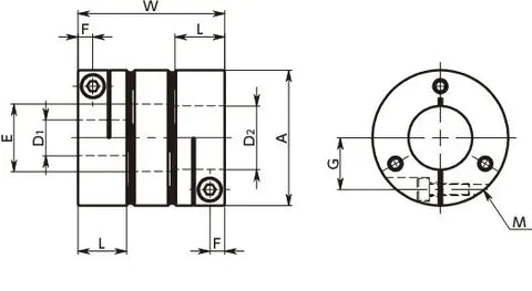 NBK Japan XHW-39C-19-19-NBK 19mm to 19mm Jaw-type Flexible Coupling technical drawing with dimensions.