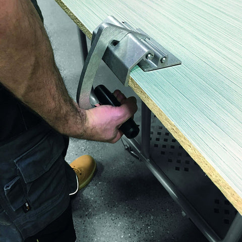 JawClaw Panel Gripper for Plywood, Drywall and Steel Sheets in use, demonstrating stable alignment and smooth motion in mechanical systems.