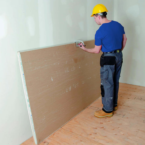 Worker using JawClaw Panel Gripper for Plywood, Drywall and Steel Sheets in automation and mechanical systems for stable alignment.