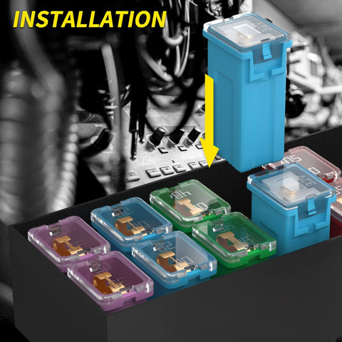Installation of JCASE Fuse Box Kit With 36 Piece Tall Standard And Low Profile Automotive Fuses In 12 Colors in vehicle.