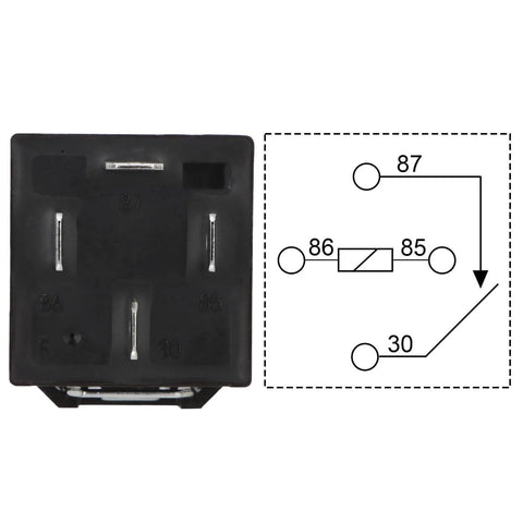 Close-up of 2 Pack JD1912 12V 40A Car Relay SPST Four Pin Waterproof Auto Electrical Switch with circuit diagram