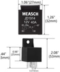 2 Pack JD1914 Car Relay 12V 40A SPDT 5 Pin Waterproof Auto Relay dimensions with black casing and metal pins