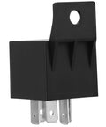 Side view of 2 Pack JD1914 Car Relay 12V 40A SPDT 5 Pin Waterproof Auto Relay with metal contacts and black housing.