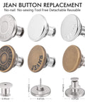 12 Pack No Sew Jeans Button Kit With Snap Tacks For Instant Replacement No Tools Required Reusable And Adjustable Metal Button Pins