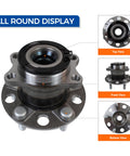 Rear Wheel Bearing And Hub Assembly 512333 For 2007 2017 Jeep Compass 2007 2017 Patriot And 2007 2008 Dodge Caliber Rear Left And Right 4WD And AWD Replacement Direct Fit OE Quality, showing top, front, and bottom view.