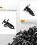 5 In 1 Jeep Wrangler Grille Fastener Kit With Push Type Plastic Rivets For 2007 To 2024 Wrangler JK JL Unlimited And 2005 To 2010 Grand Cherokee Fender Bumper Clips Replacement 151 PCS, close-up of fasteners.