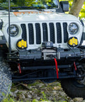 12000lb New Waterproof Electric Steel Rope Winch 12V with Hawse Fairlead on Jeep front bumper installation