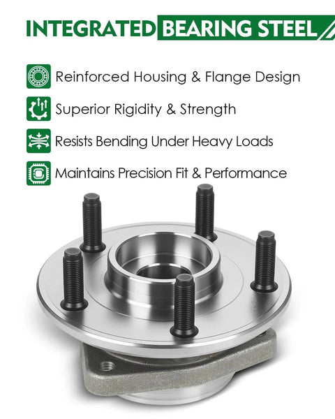 Set of 2 Front Wheel Bearing and Hub Assembly with ABS for Jeep Wrangler 2011 to 2018 JK showing reinforced housing and flange design