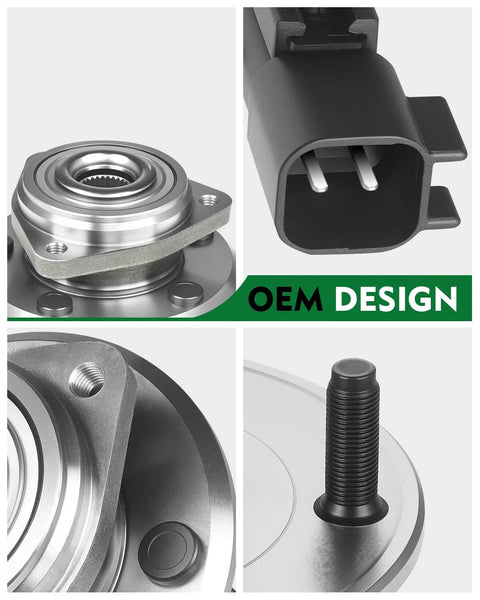 Set of 2 Front Wheel Bearing and Hub Assembly with ABS for Jeep Wrangler 2011 to 2018 JK, 5 Lug OE Replacement, close-up details