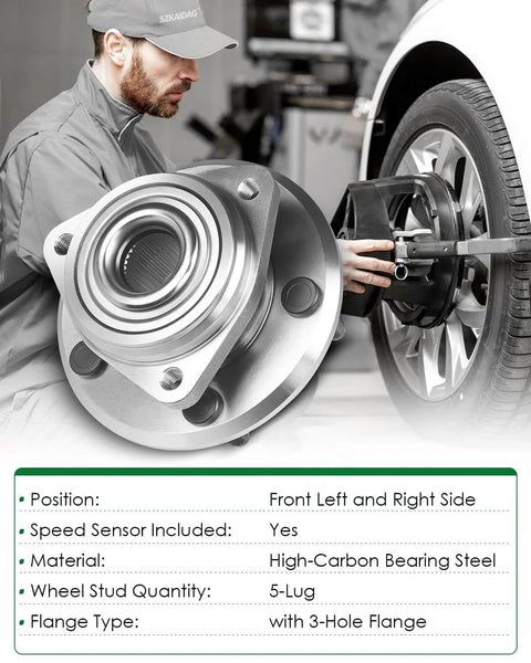 Mechanic installing Set of 2 Front Wheel Bearing and Hub Assembly with ABS for Jeep Wrangler 2011 to 2018 JK, 5 Lug OE Replacement