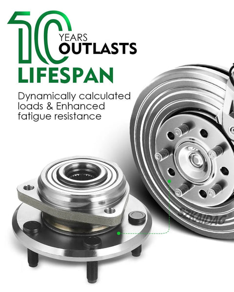 Set of 2 Front Wheel Bearing and Hub Assembly with ABS for Jeep Wrangler 2007 to 2010 3.8L V6 close-up showing rugged design