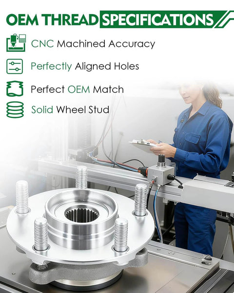 Set of 2 Front Wheel Bearing and Hub Assembly with ABS for Jeep Wrangler 2011 to 2018 JK on CNC machine, focus on specifications