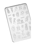 Jellyfish design stamping plate with engraved patterns for nail art crafting.