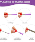Diagram showing different uses of the Bead Reamer Set For Jewelry Making Five Piece Stainless Steel Bead Hole Enlarger Tool with handles