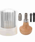 Pro Grade 23 Piece Jewelry Engraving Tools Set With Bead Reamer, wooden handle, storage box, and metal setting tools for beading