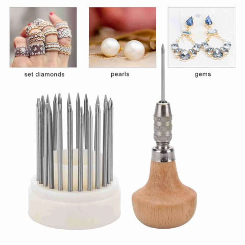 Pro Grade 23 Piece Jewelry Engraving Tools Set With Bead Reamer, 23 Sizes 1 To 23mm, Metal Stone Setting Tools, Wooden Handle