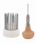 Pro Grade 23 Piece Jewelry Engraving Tools Set With Bead Reamer, metal beaders, and wooden handle for jewelry making.