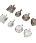 Necklace Base Tray Pendant Mold Kit For DIY Jewelry Making With 60 Pieces Of Metal And Plastic Shapes displayed on a white background